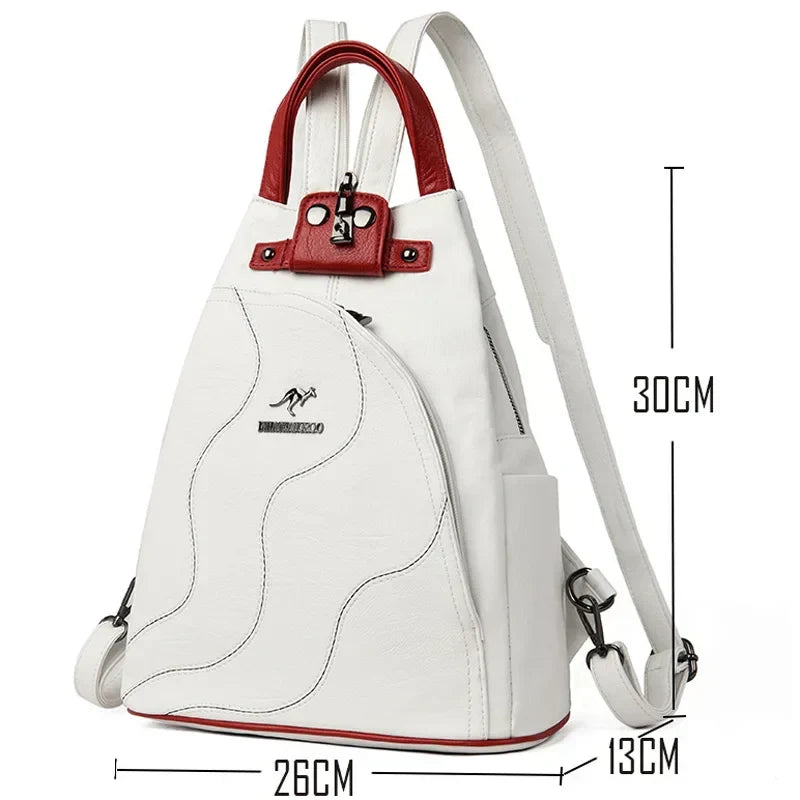 Secure anti-theft women's leather backpack with hidden zippers, ideal for urban commutes & travel safety.