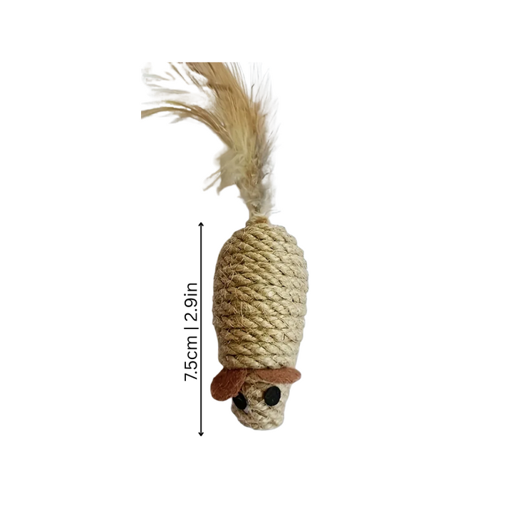 Multi-pack interactive feather mouse & sisal cat toys to bust boredom and engage indoor cats in playful exercise.