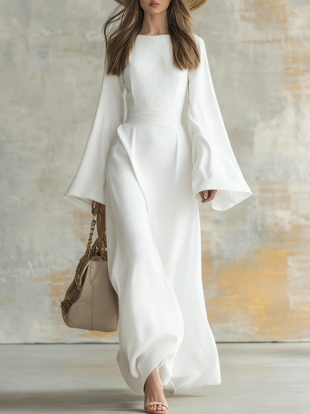 Women's elegant black maxi dress. Timeless long-sleeve formal gown, perfect for sophisticated evening fashion.