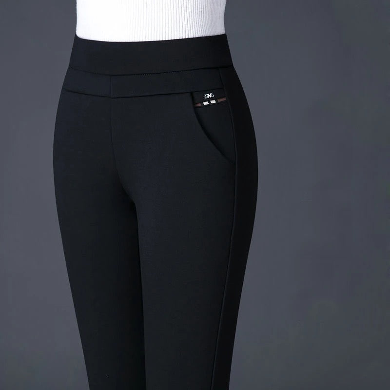 Versatile women's high-waisted stretch pants, perfect for both casual comfort and elegant outfits.
