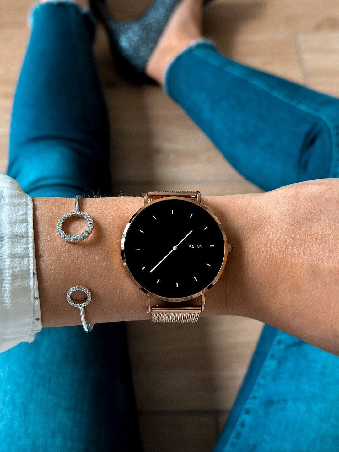 Close-up of Novaris smartwatch display, showing incoming call. Elegant wearable tech & customizable fitness tracker.