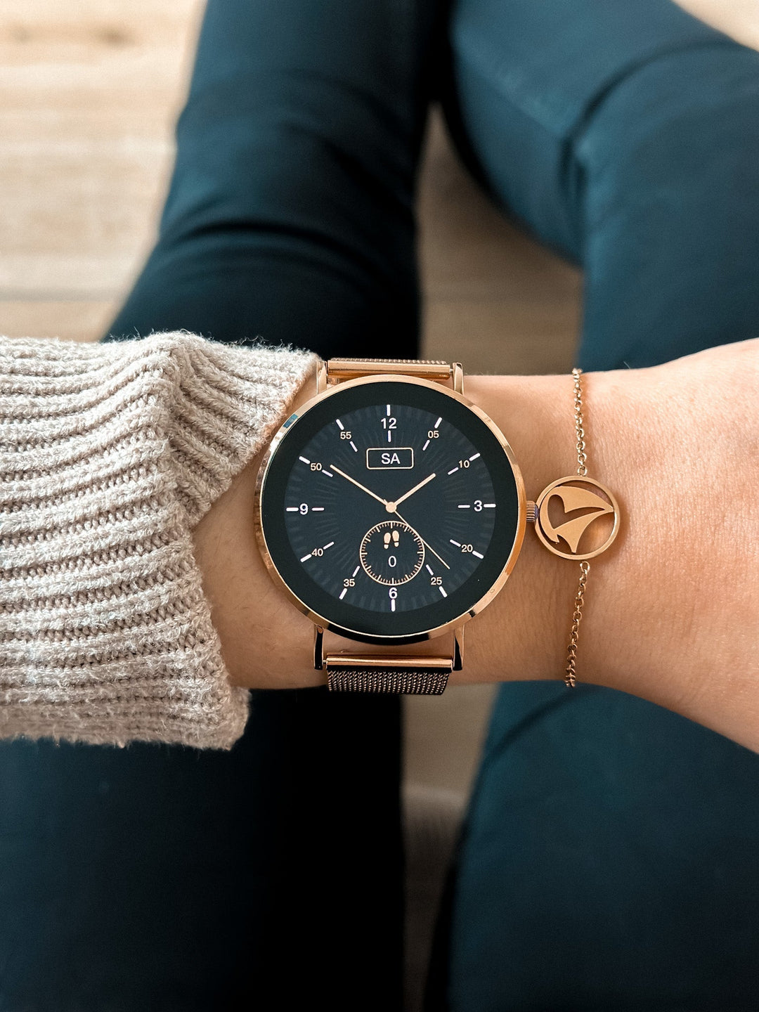 The Novaris fitness watch displaying various health tracking metrics. A slim, modern accessory for all.