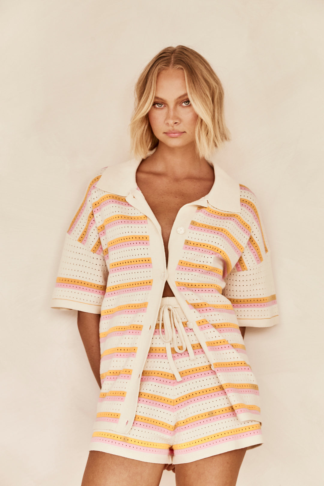 Breathable women's summer two-piece set, a chic and casual holiday outfit.