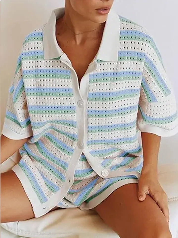 Women's casual two-piece summer set, breathable and stylish for holiday outfits.