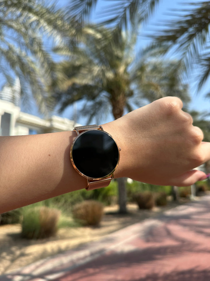 Close-up of the Novaris Smartwatch on a wrist, highlighting its ultra-slim profile and customizable display.