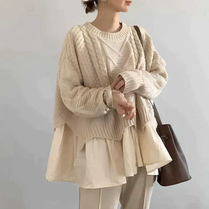 Cozy women's round neck sweater for elegant autumn & winter fashion, comfortable and versatile style.