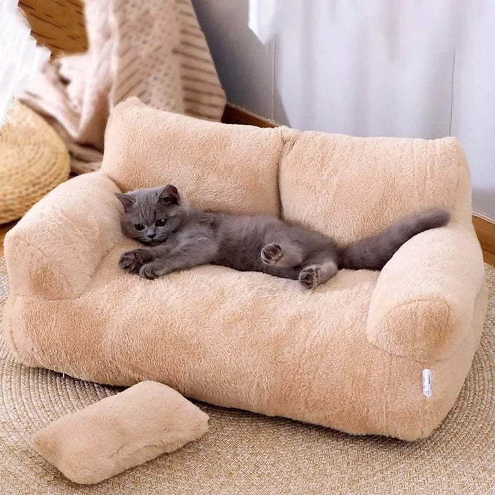 Plush luxury cat sofa lounge, a comfortable pet bed for feline relaxation.