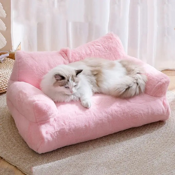 Cozy plush cat sofa bed for pets, a luxury lounge providing ultimate feline comfort.