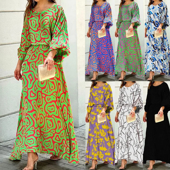 Elegant women's flowy maxi dress. Vibrant, flattering formal wear & party dress for versatile occasion styling.