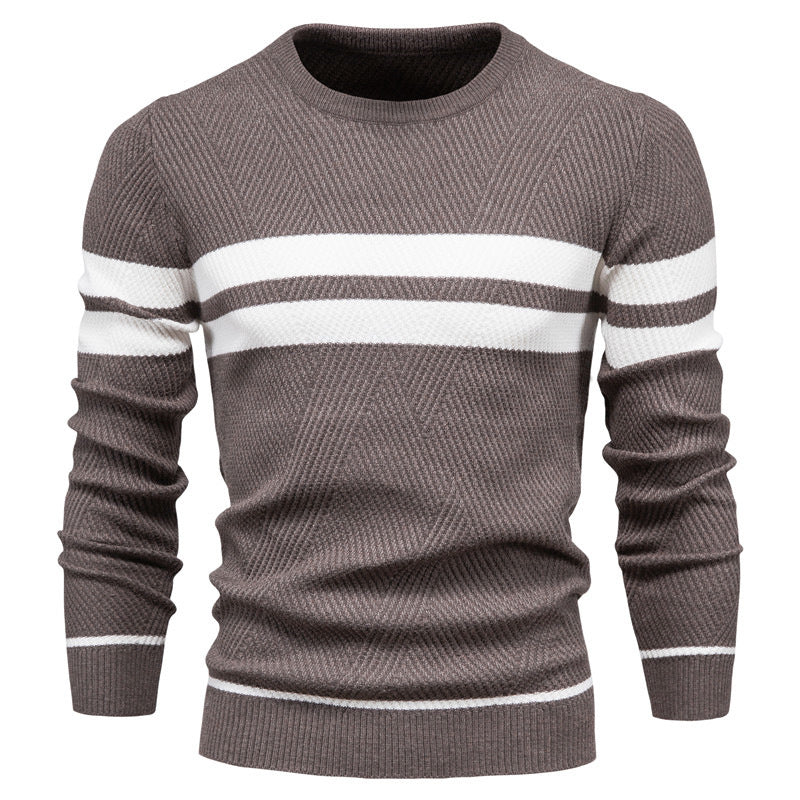 Comfortable men's striped crew neck sweater, great for casual wear & layering in everyday style.