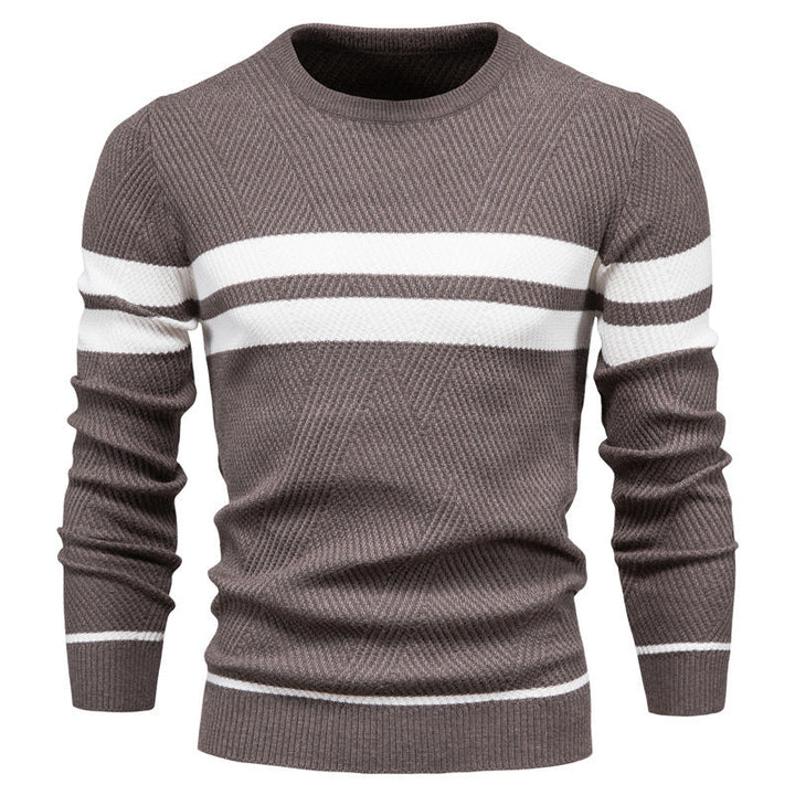 Comfortable men's striped crew neck sweater, great for casual wear & layering in everyday style.