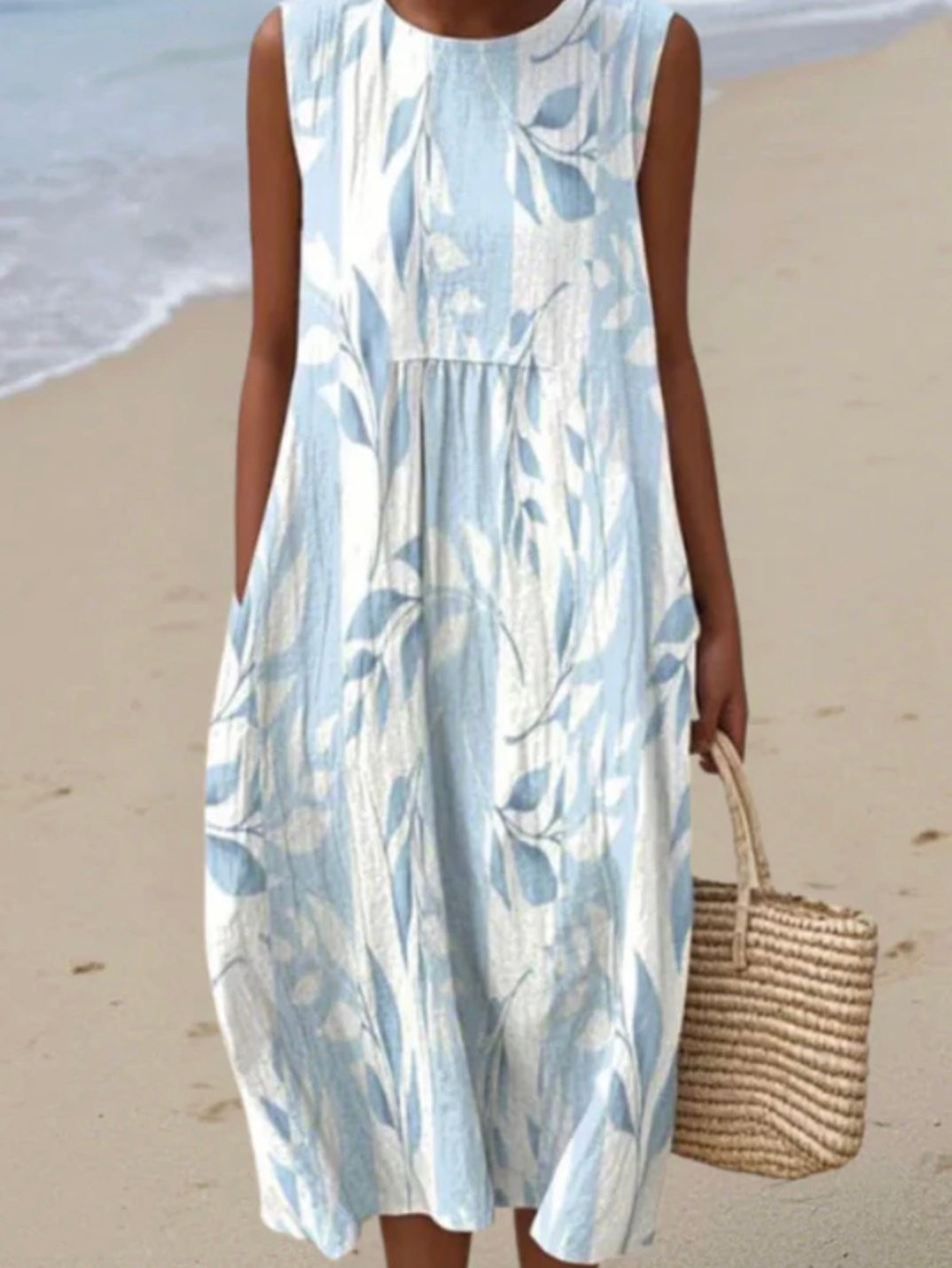 Chic women's lightweight sleeveless midi dress, ideal for comfortable summer outings.