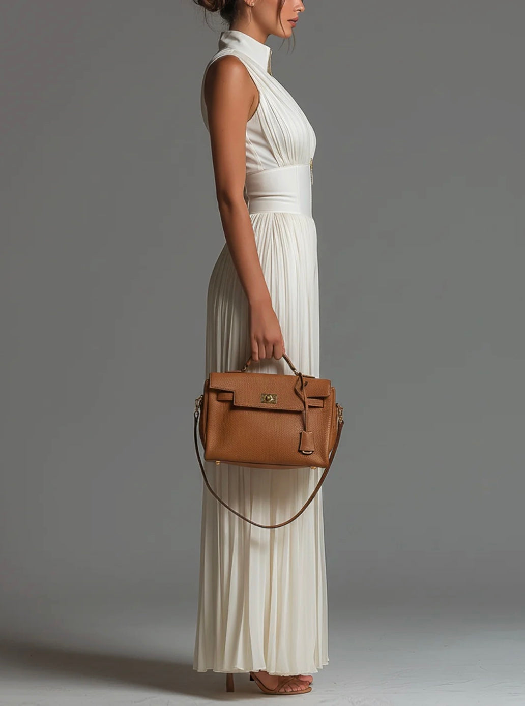 Women's V-neck sleeveless pleated wide-leg jumpsuit, an elegant and contemporary piece for special occasions.