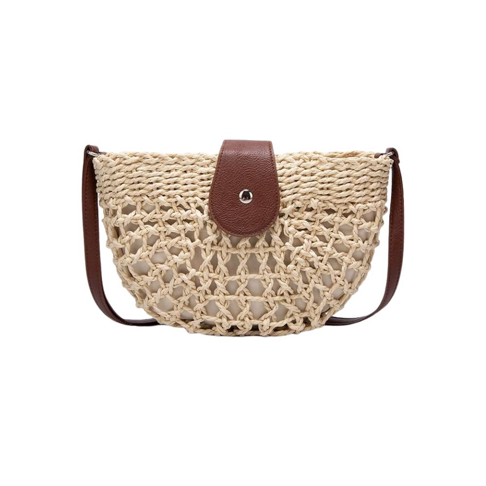 Women's braided straw shoulder bag with web design, perfect for summer casual and elegant outfits.