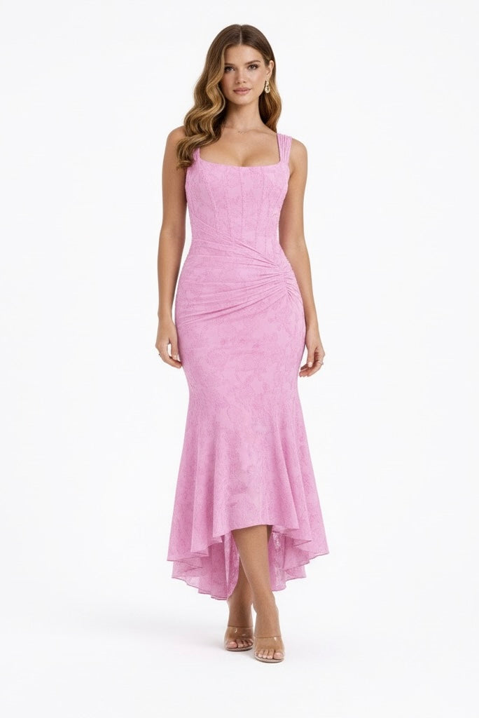 Women's elegant cowl neck midi dress, perfect occasionwear. Chic slip style for parties & evening events.