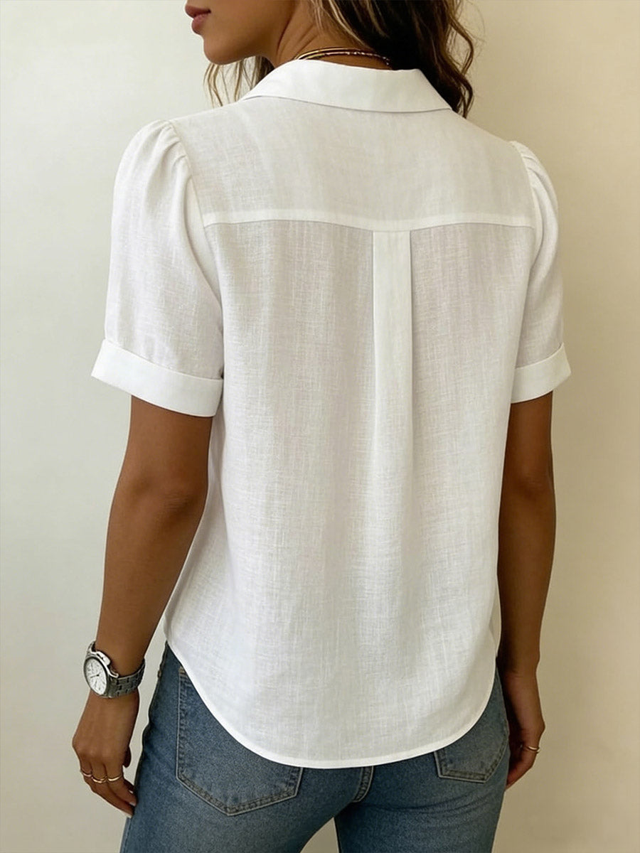 Women's breezy short-sleeve blouse. Comfortable summer top, perfect for effortless casual and office styles.
