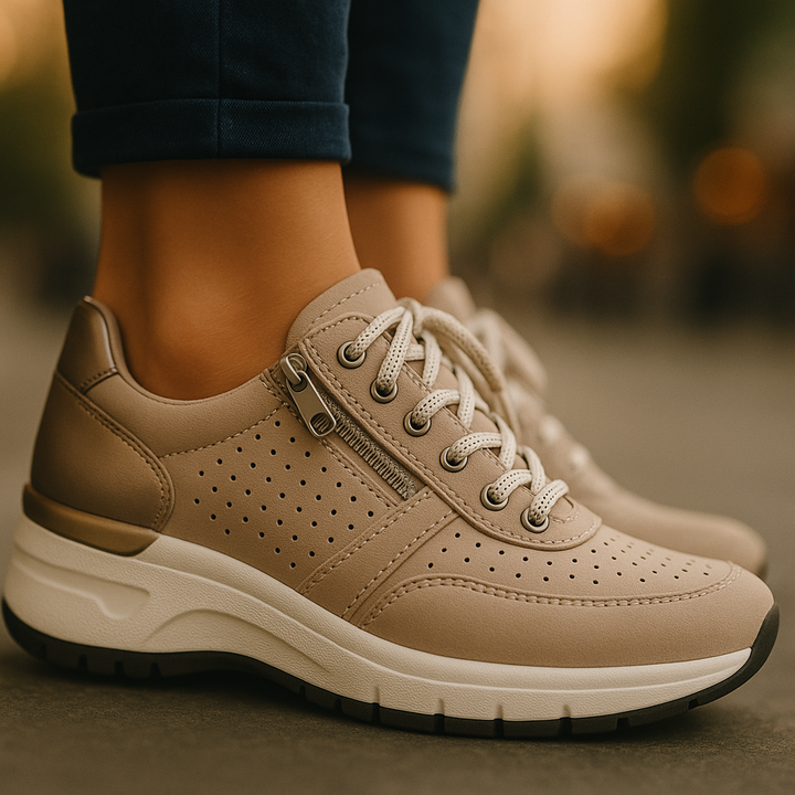 Chic women's wedge platform sneakers, lace-up design with practical side zip closure.