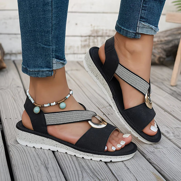 Elegant women's summer sandals, providing breathable comfort as slip-on footwear for holiday and daily wear.