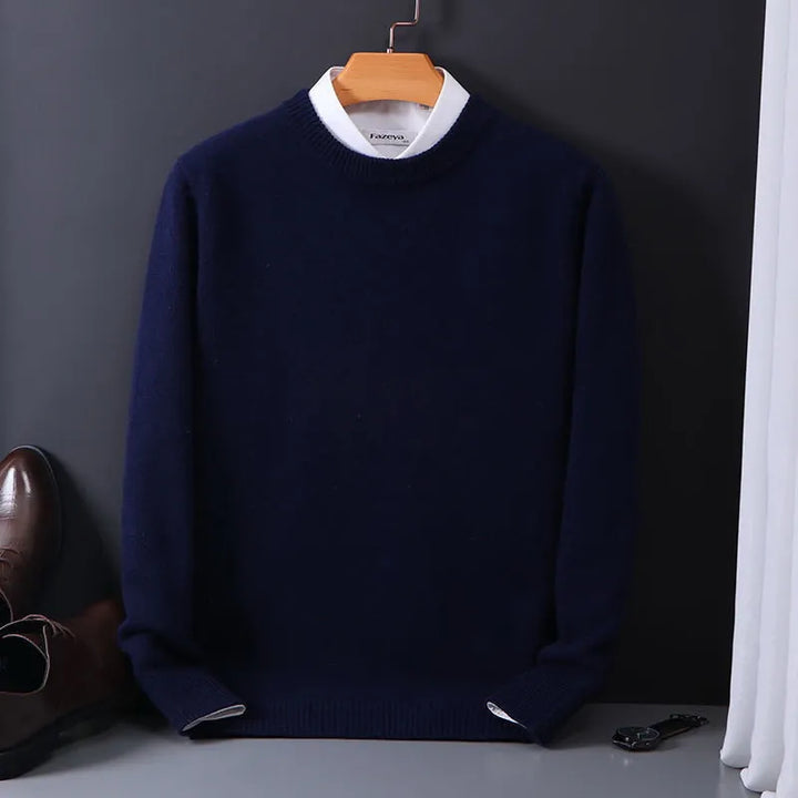 Men's long sleeve pullover sweater for casual wear, featuring a round neck, a stylish men's fashion essential.