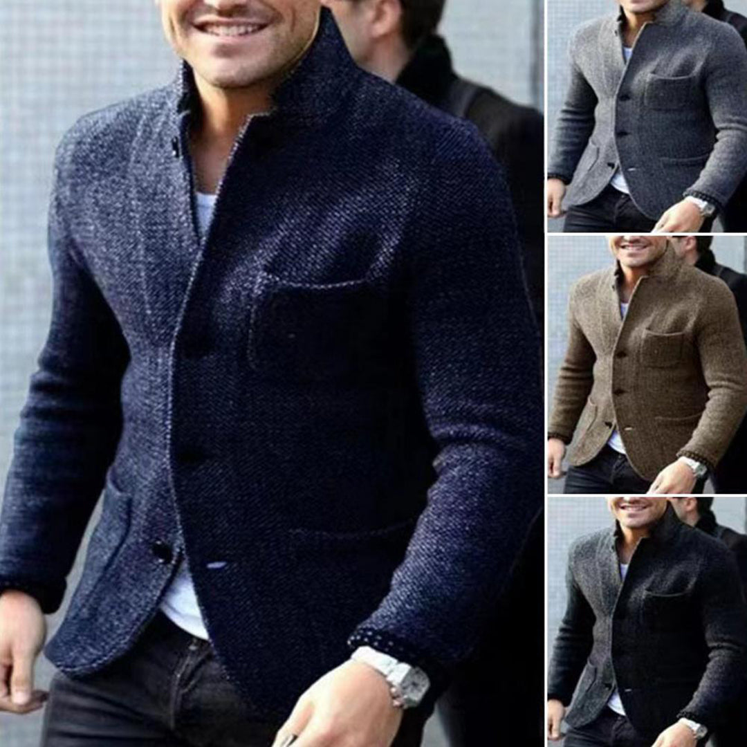 Fall/spring men's casual jacket. Button-down outerwear with a stand collar, perfect for everyday stylish comfort.