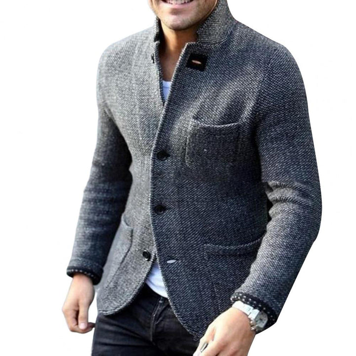Men's stylish casual jacket, button-down design with a stand collar. Versatile outerwear for everyday fashion.