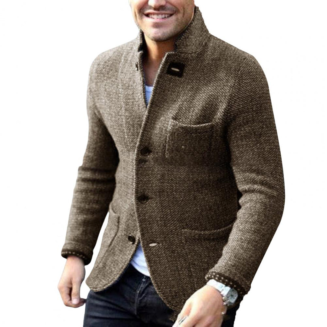 Stylish men's casual button-down jacket. Stand collar design, versatile outerwear for everyday fall and spring fashion.