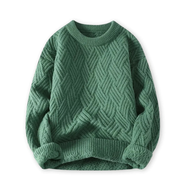 Soft men's ribbed crew neck sweater, ideal for casual winter fashion. Comfortable long sleeve knitwear.