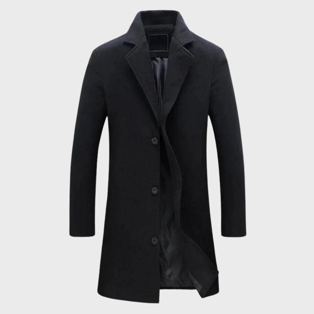 Elegant men's long overcoat, versatile for business wear or sophisticated casual autumn & winter fashion.