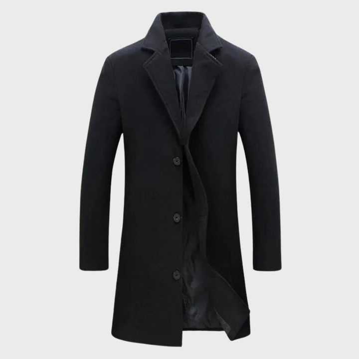 Elegant men's long overcoat, versatile for business wear or sophisticated casual autumn & winter fashion.