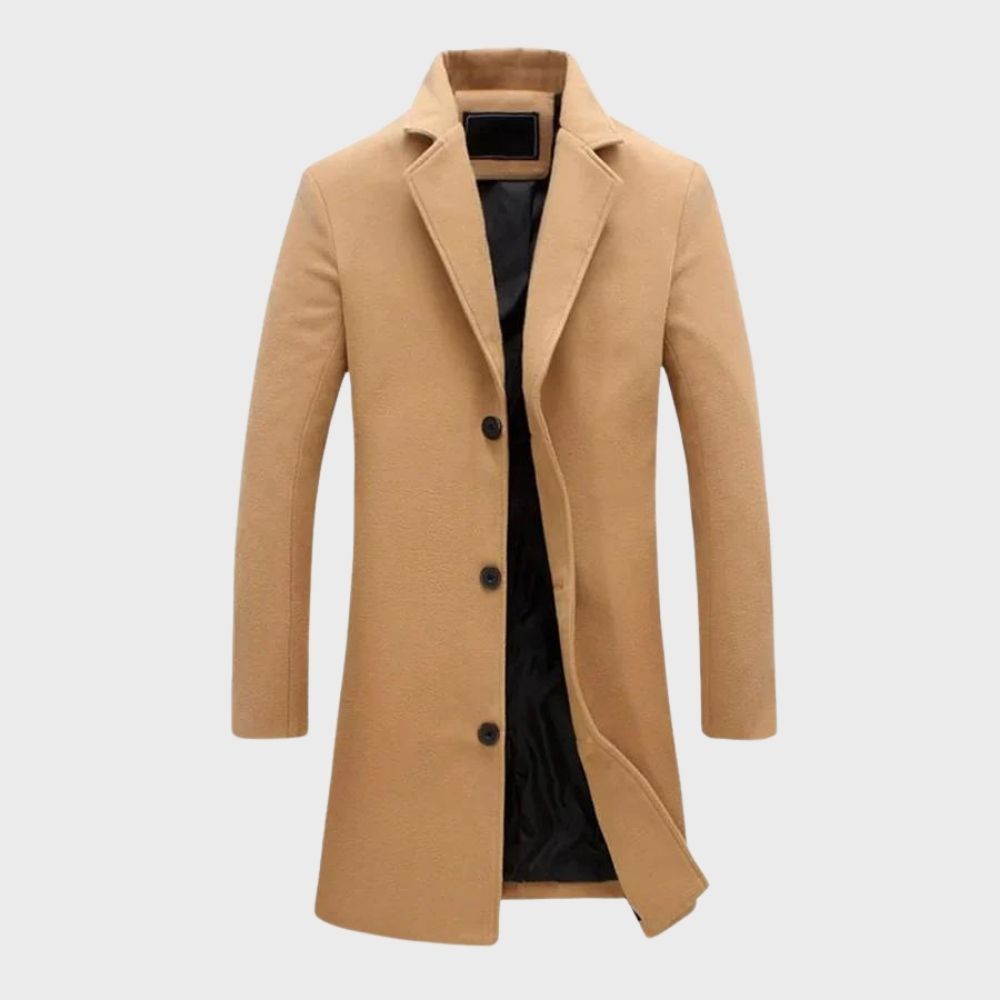 Classic men's long winter overcoat in a timeless style, perfect for elegant formal or smart casual outerwear.