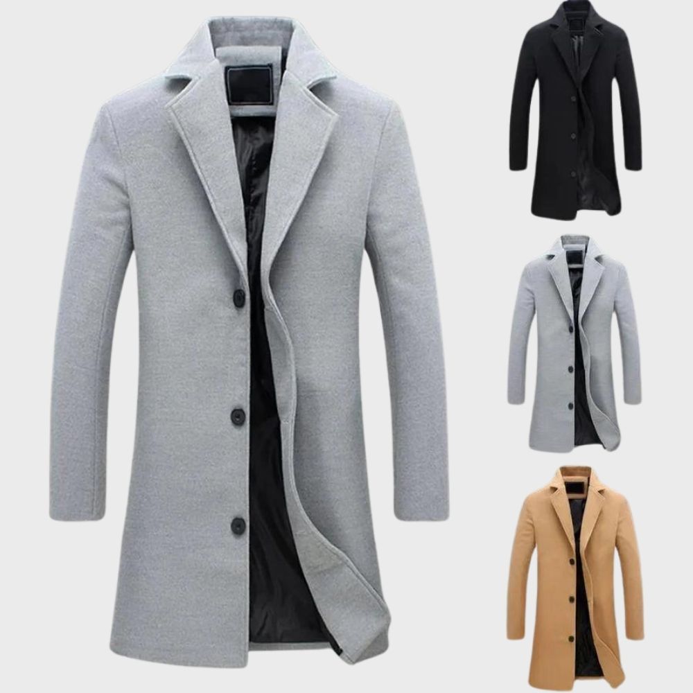Timeless men's classic long overcoat, ideal for sophisticated winter fashion and elegant men's outerwear.