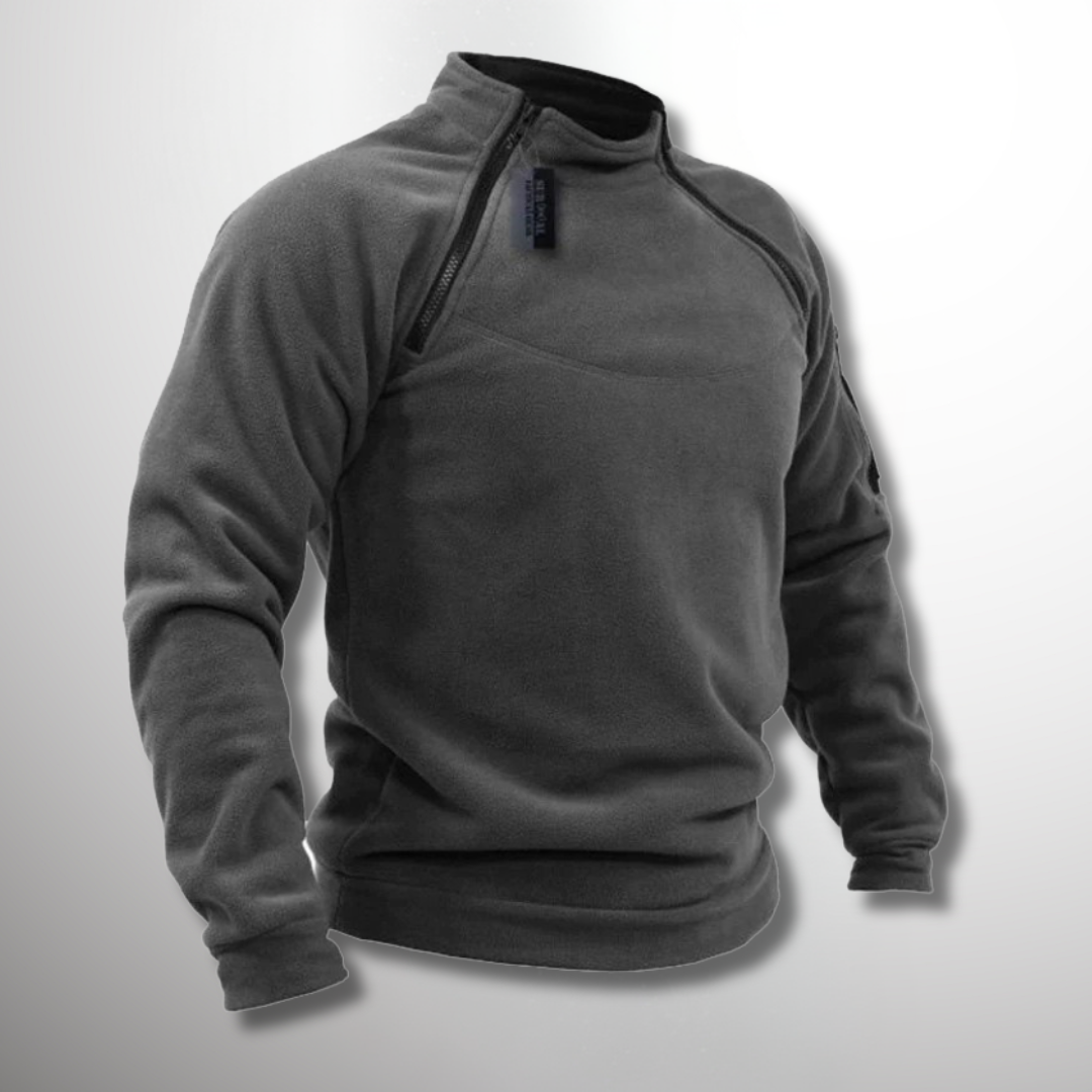 Men's tactical quarter zip mock neck sweater, long sleeve pullover for fall & winter layering.