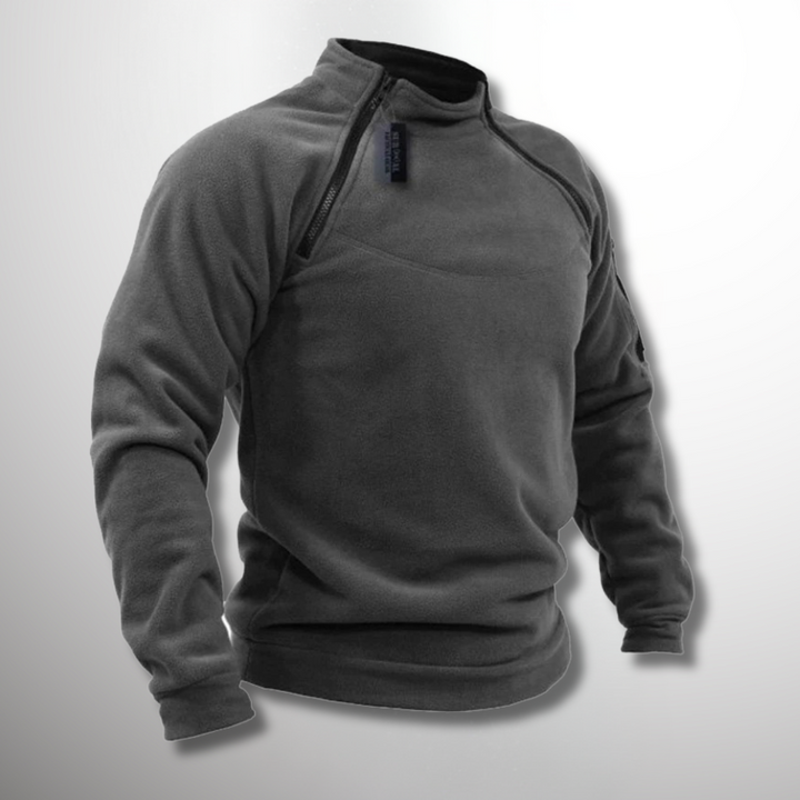 Men's tactical quarter zip mock neck sweater, long sleeve pullover for fall & winter layering.