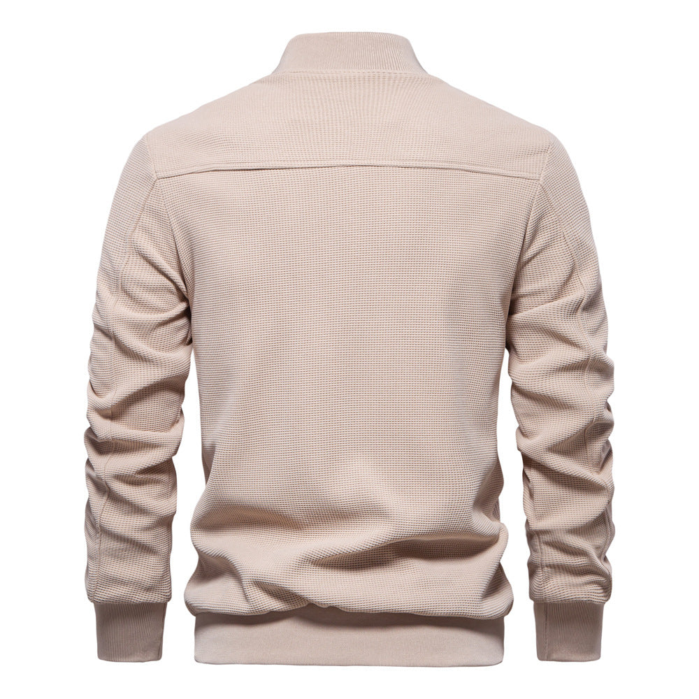 Man wearing a comfortable men's zip-up bomber jacket, perfect for stylish casual outerwear and everyday layering.