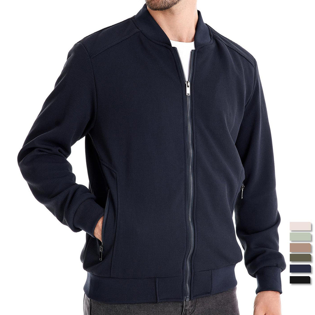 Versatile men's zip-up bomber jacket, a comfortable & stylish casual outerwear choice for everyday fashion.