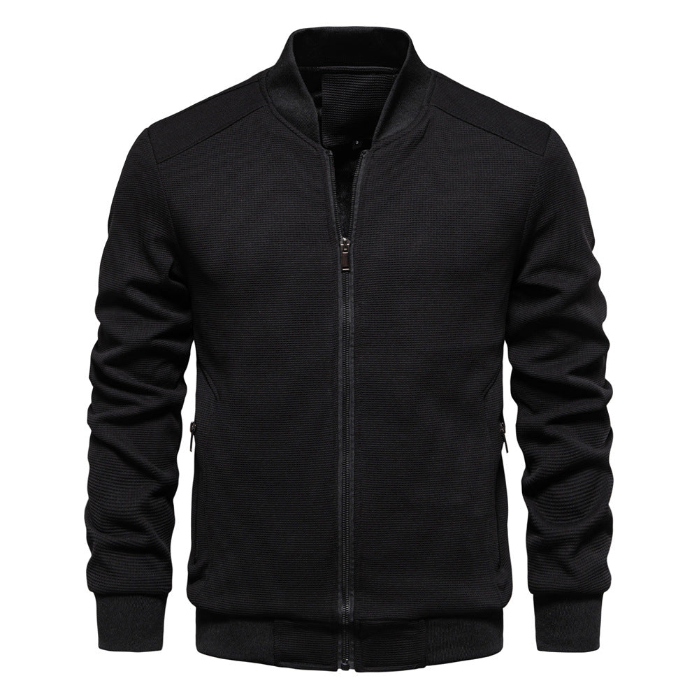 Modern men's zip-up bomber jacket, offering stylish comfort. Versatile casual outerwear for any everyday look.