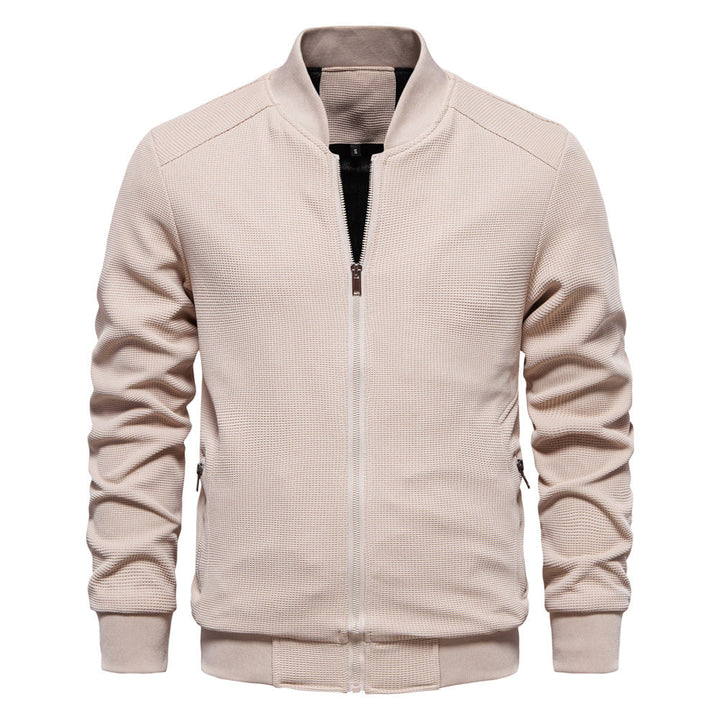 Men's zip-up bomber jacket in black. Stylish, comfortable casual outerwear perfect for everyday layering.