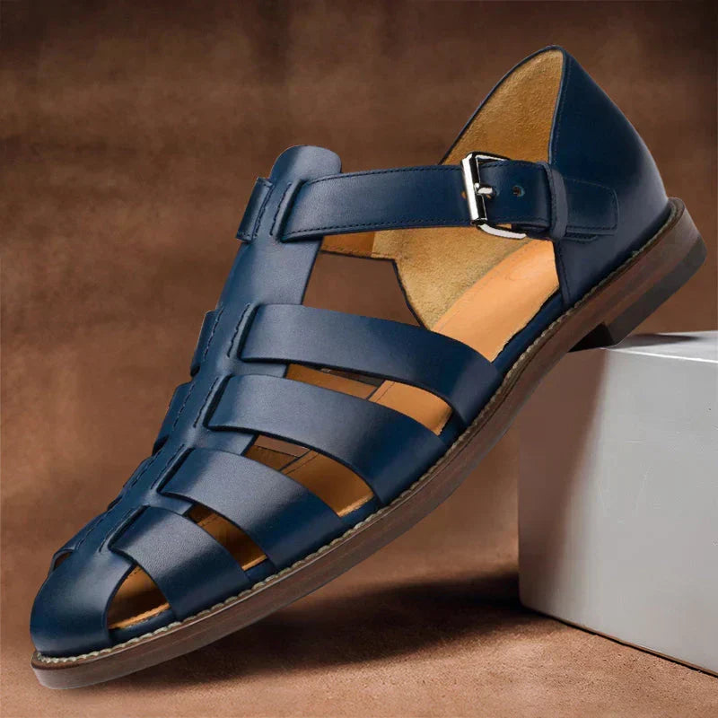 Comfortable men's leather strappy sandals for everyday wear. Stylish open-toe summer footwear for warm weather.