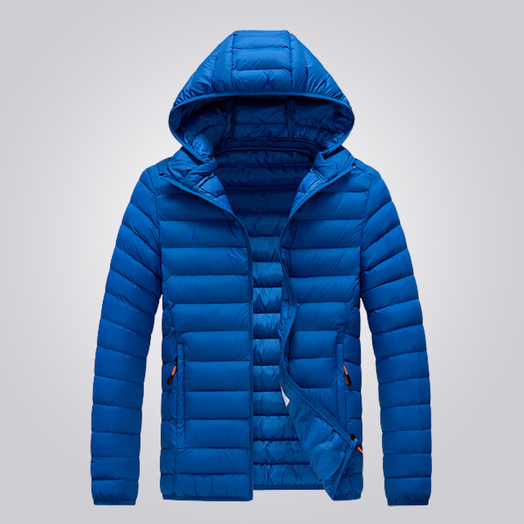 Stylish men's puffer jacket, a modern winter coat for men's fashion & outdoor cold weather wear.