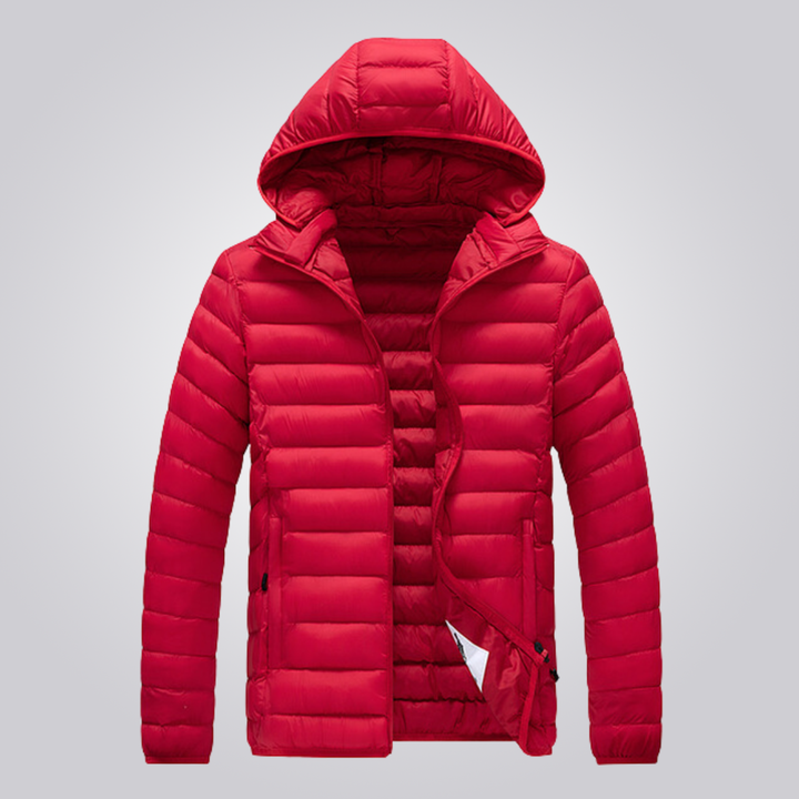 Versatile men's winter puffer jacket, combining warmth, style, and a detachable hood for any climate.