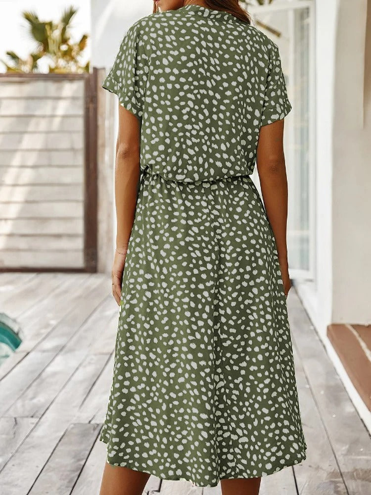 Lightweight summer midi dress for women, flattering & comfortable for elegant everyday style.
