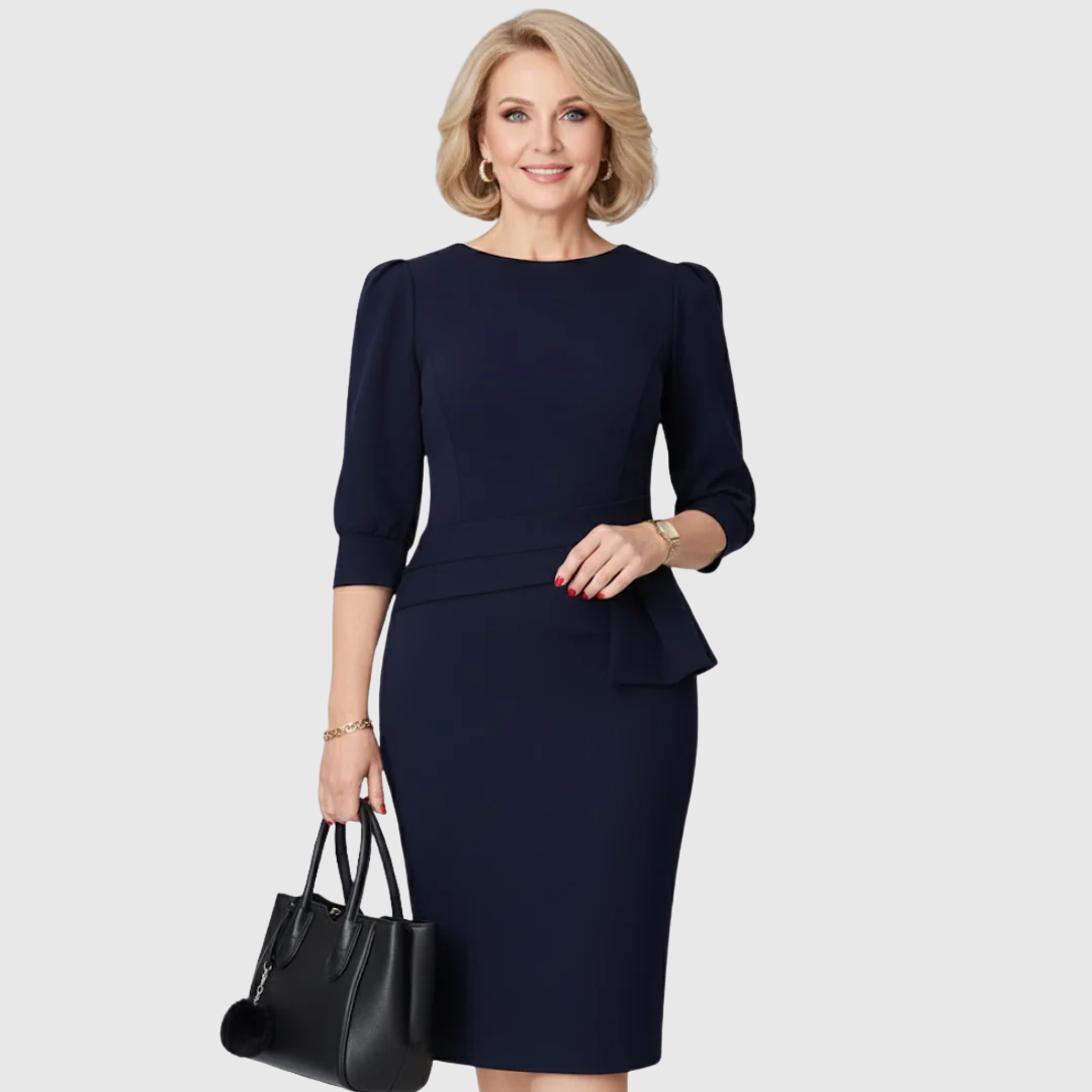 Flattering women's refined midi dress. Elegant choice for parties, formal gatherings & evening events.