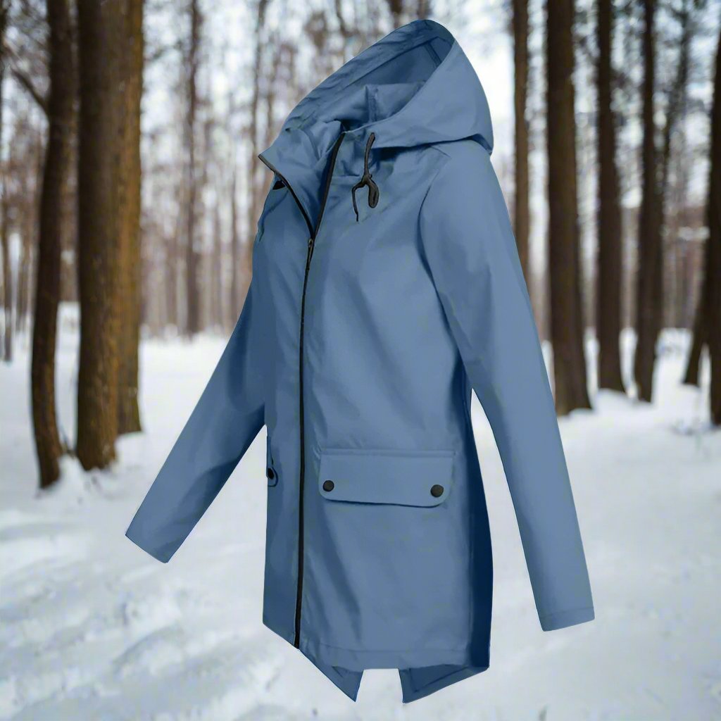 Lightweight ladies waterproof coat, ideal for casual outerwear & rain protection.