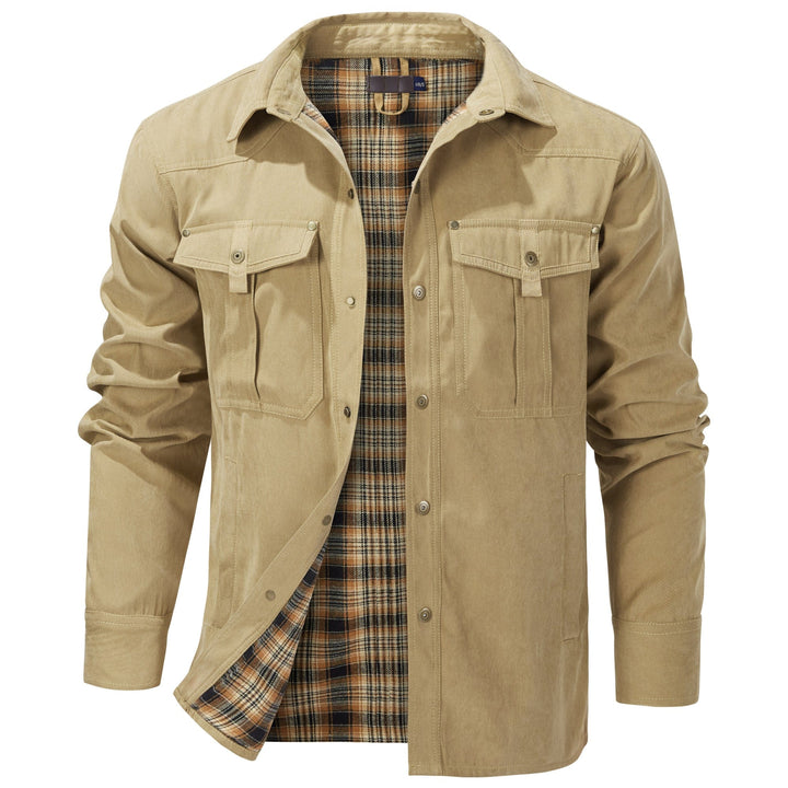Durable men's outerwear: insulated flannel jacket for winter.