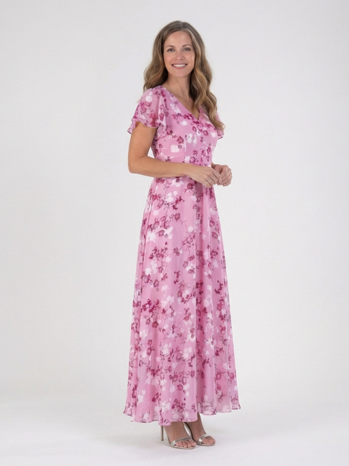 Beautiful women's floral maxi dress. Lightweight, comfortable, with elegant flutter sleeves. Summer essential.