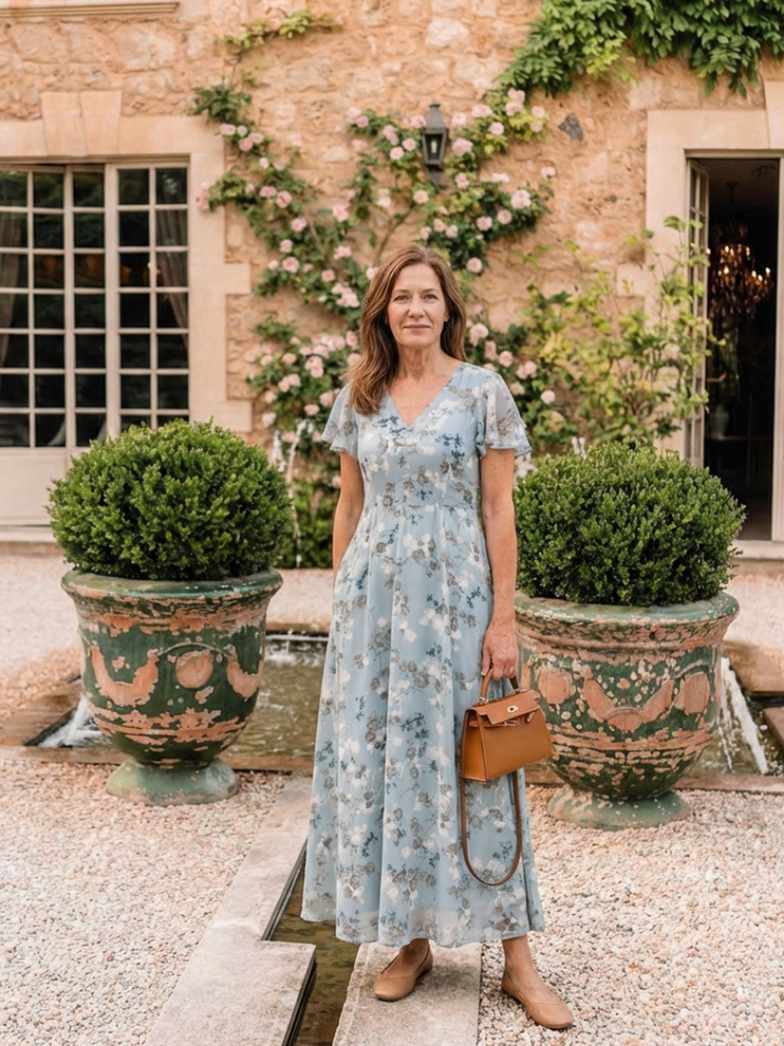 Stunning floral print maxi dress for women, featuring chic flutter sleeves & a comfortable relaxed fit.