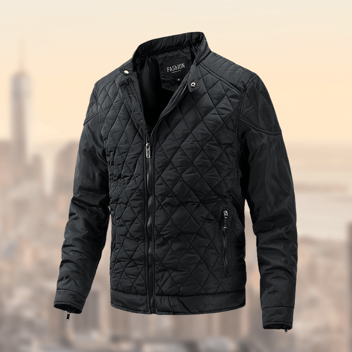Stylish men's lightweight quilted bomber jacket for casual fall & spring fashion. Features a zip-up front.
