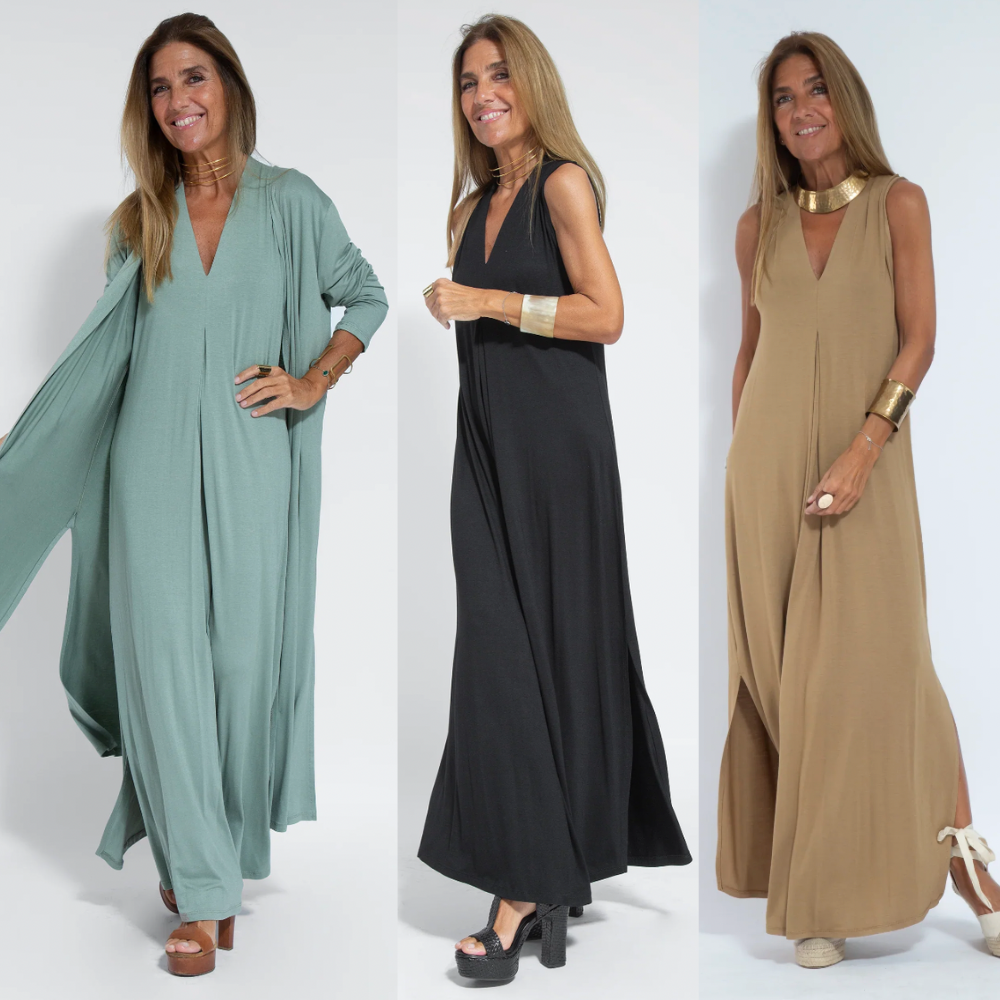 Elegant women's long slimming dress & vest set, perfect for a sophisticated, stylish outfit.