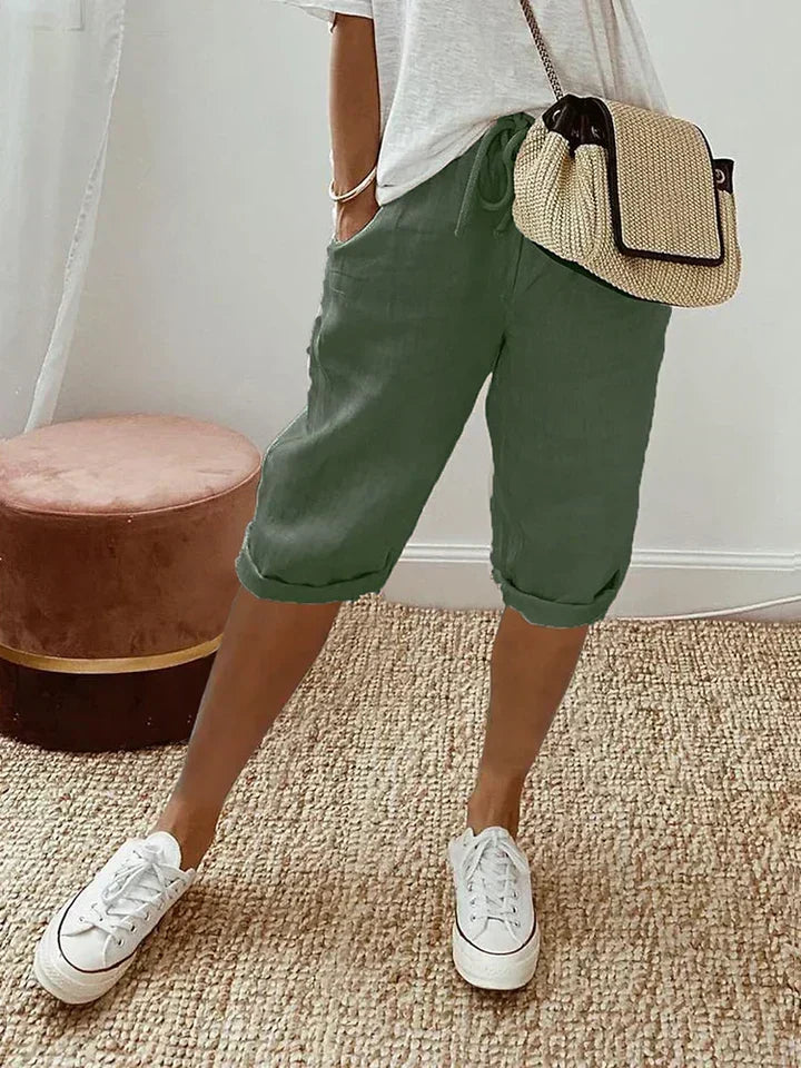 Women's timeless relaxed fit summer shorts with drawstring waist for casual comfort & everyday wear.