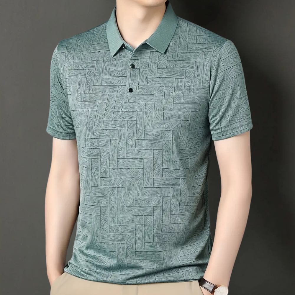 Men's textured knit polo shirt in a smart casual style, perfect for versatile summer fashion. Short sleeve comfort.